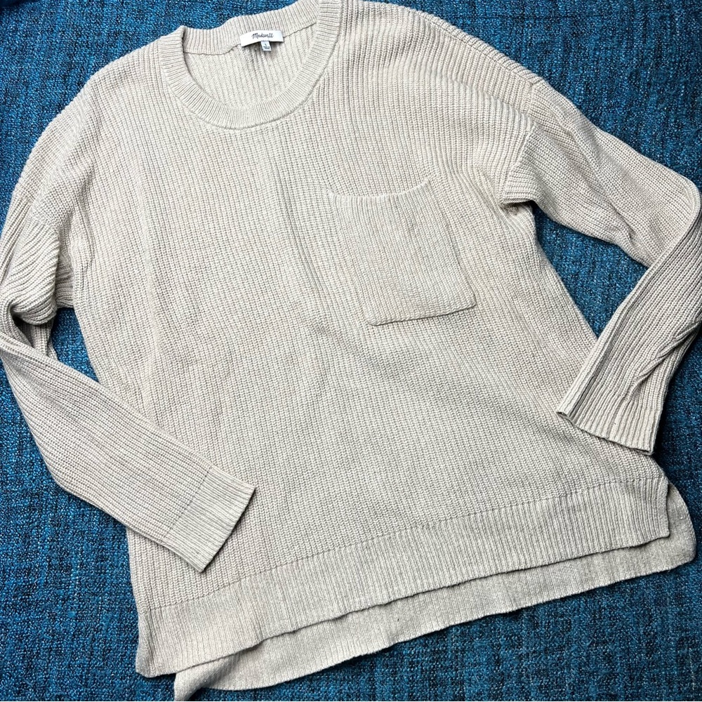 Madewell Thompson Pocket Pullover Sweater in Cream Women's Size Large Relaxed
